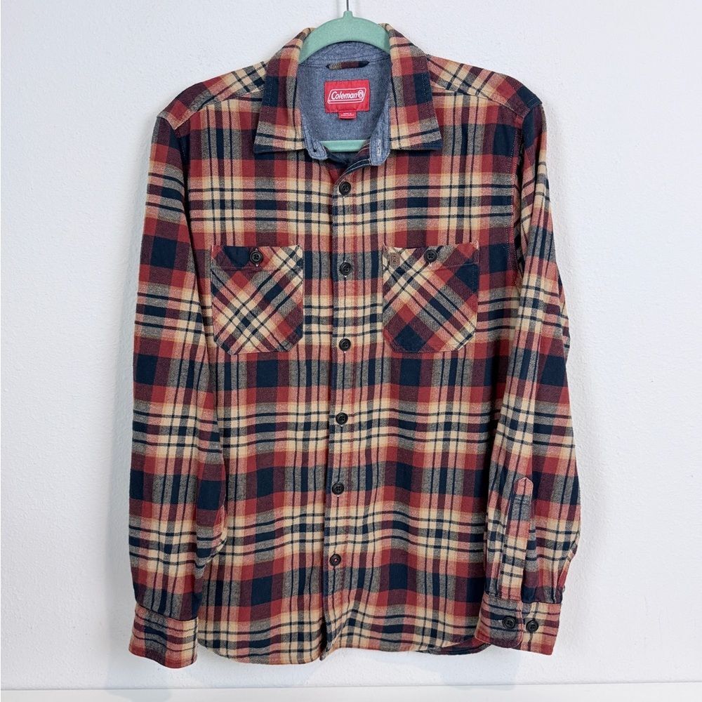 Coleman Red Black Camel Plaid Flannel Shirt L